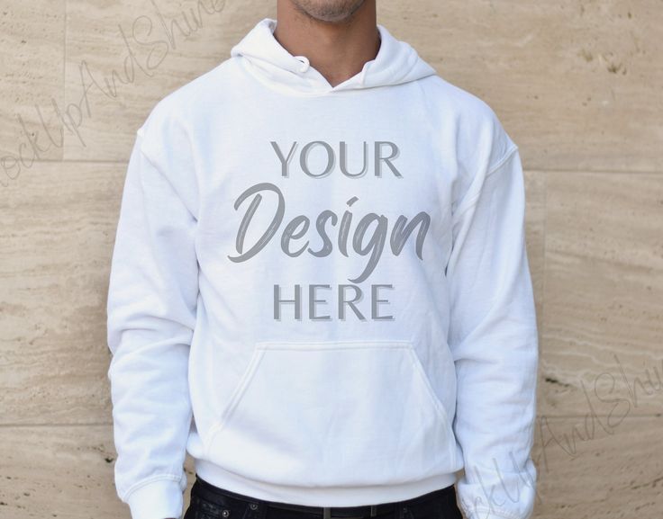 Gildan 18500 White Hoodie Mockup, Male Model Mock, Unisex Hooded Sweatshirt, Mens White Gildan 18500 Lifestyle Mockup, Faceless Mocks